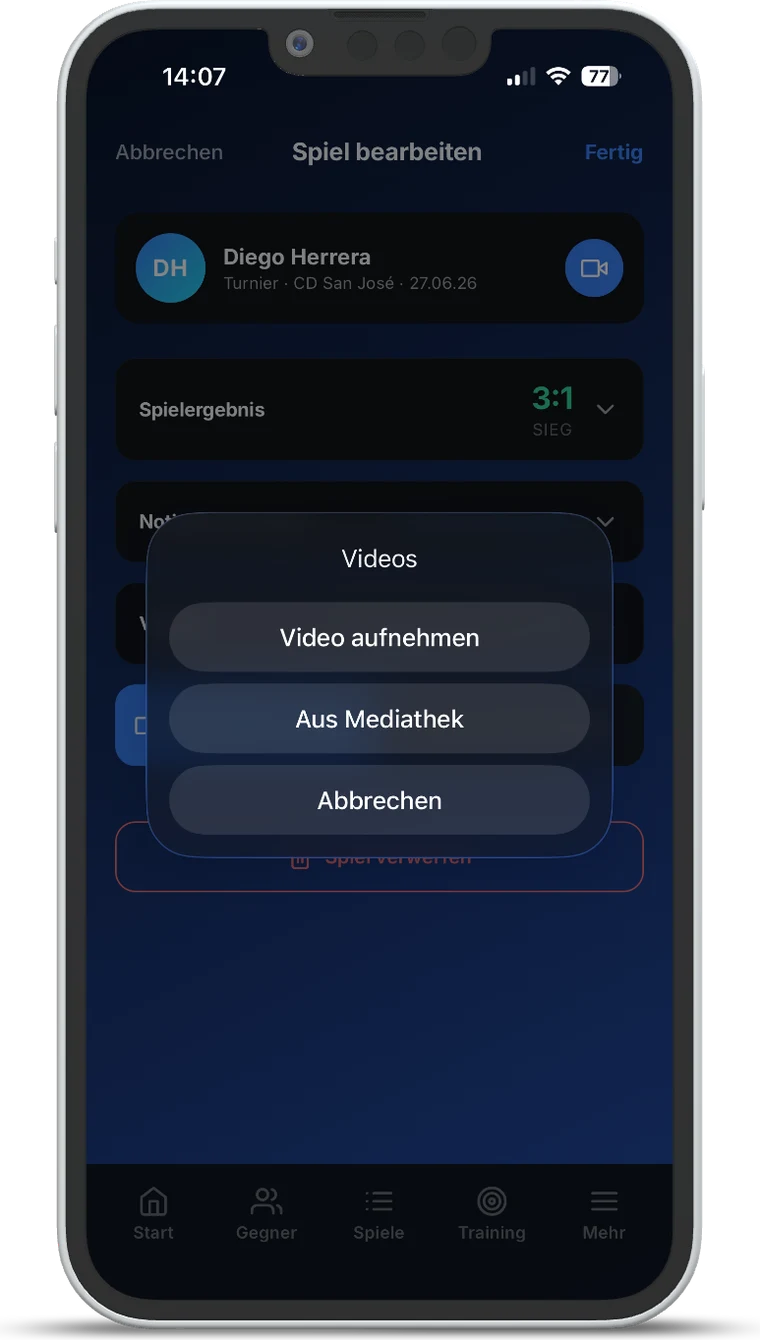 TT Playbook Player — Video direkt in der App aufnehmen oder aus der Mediathek wählen